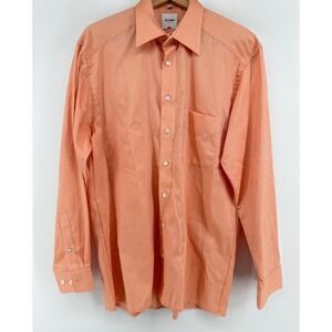 Olymp Luxor Mens Peach Orange Cotton Long Sleeve Button Down Dress Shirt 15.5 39